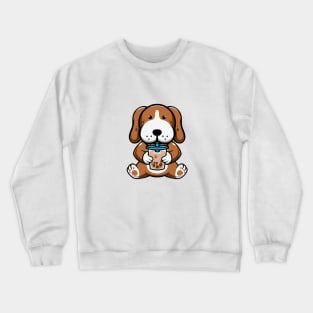 Cute Bulldog Drinking bubble tea Crewneck Sweatshirt